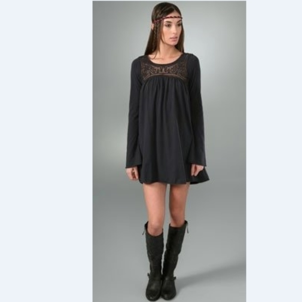 NIGHTCAP Black Boho Butterfly Bell Sleeves Dress